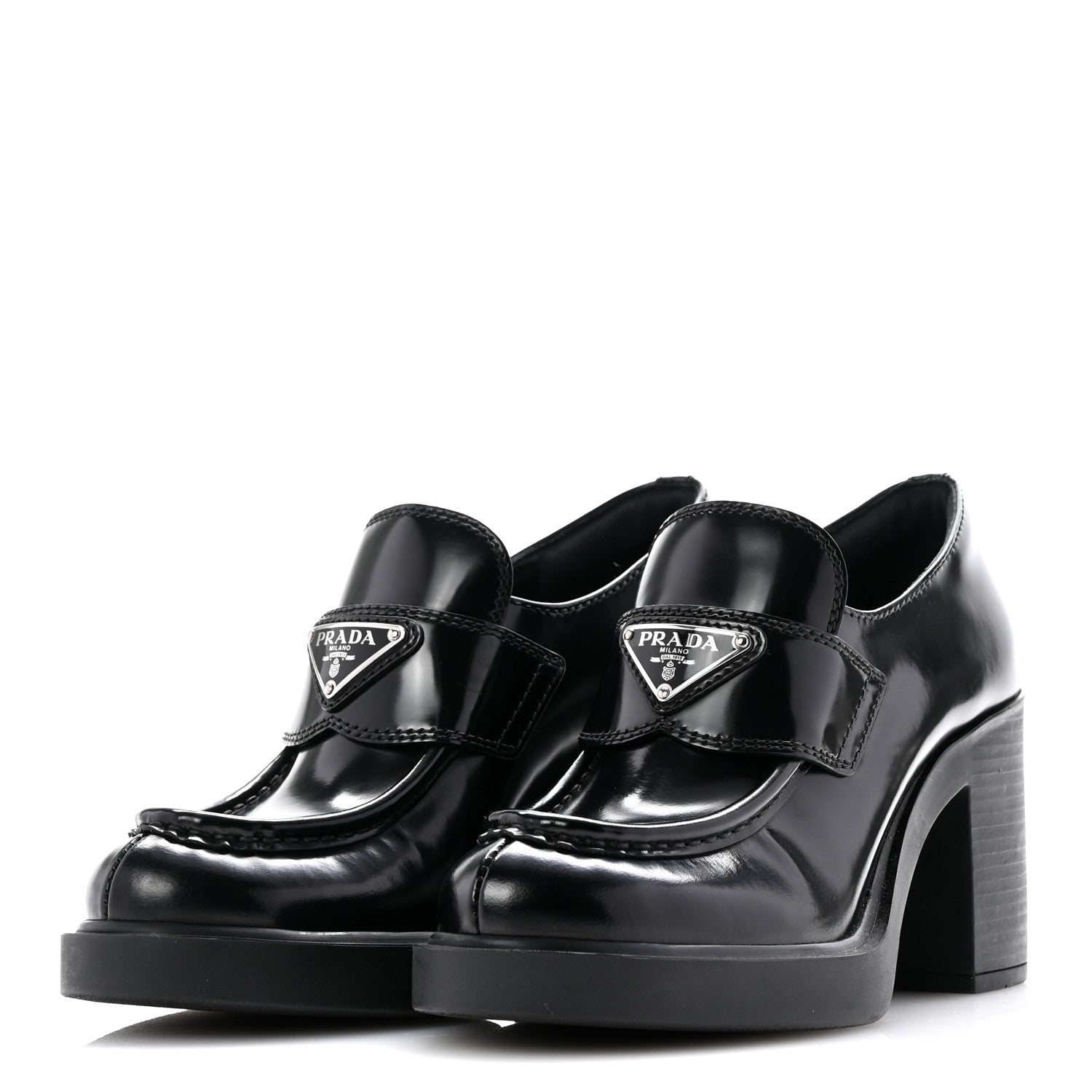 Prada Spazzolato Metal Triangle Logo 85mm Loafers 36 Black 4 of 10