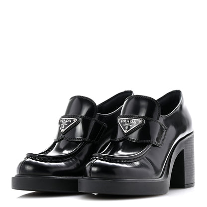 Prada Spazzolato Metal Triangle Logo 85mm Loafers 36 Black 4 of 10