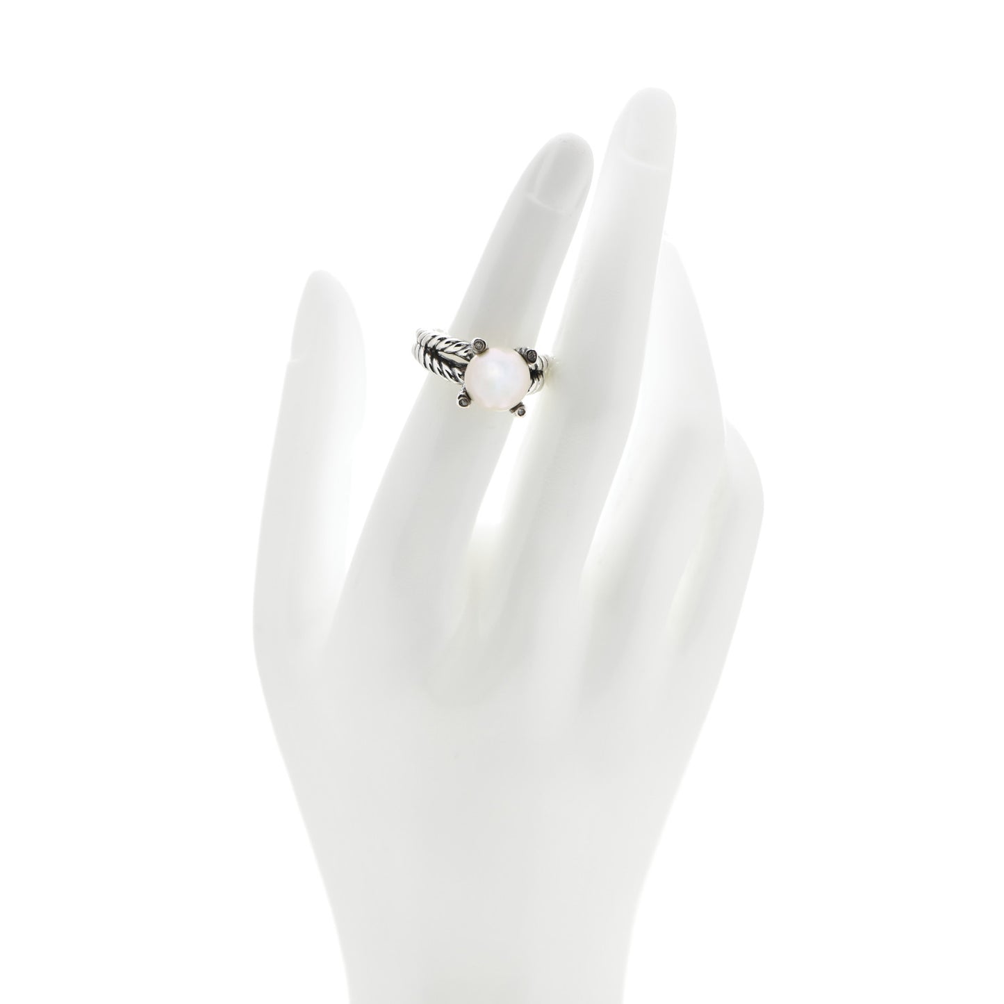 Sterling Silver Diamond Pearl 10mm Cable Ring 51 5.75