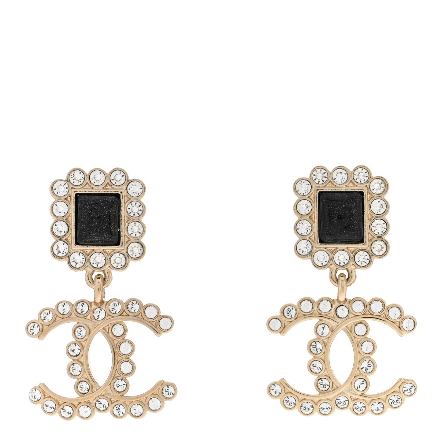 Metal Crystal CC Drop Earrings Gold Black