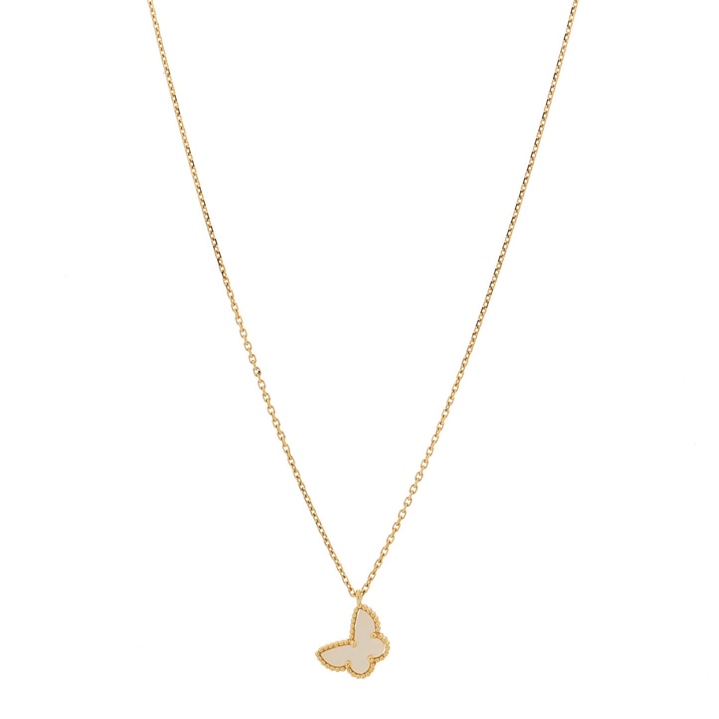 18K Yellow Gold Mother of Pearl Sweet Alhambra Butterfly Pendant Necklace