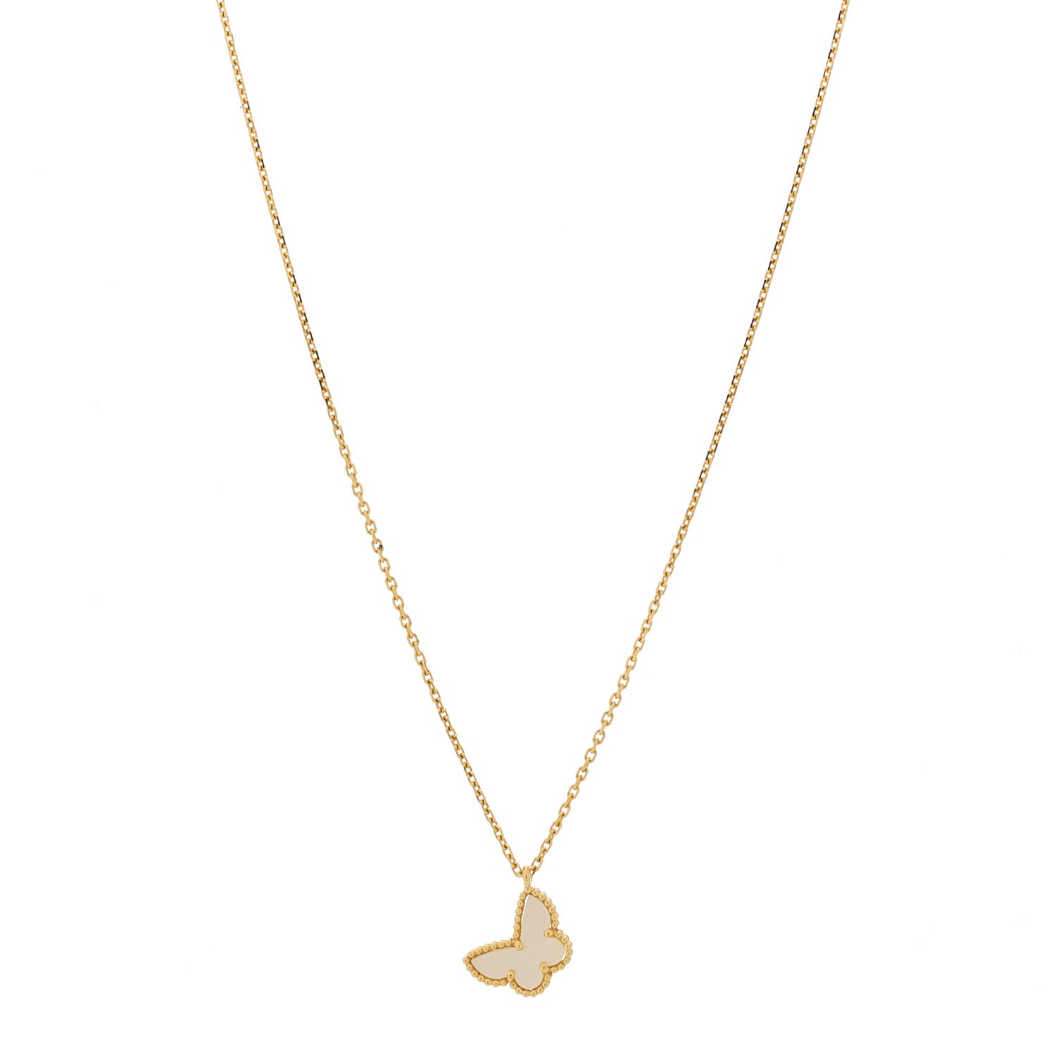 Van Cleef & Arpels 18K Yellow Gold Mother of Pearl Sweet Alhambra Butterfly Pendant Necklace 1 of 6