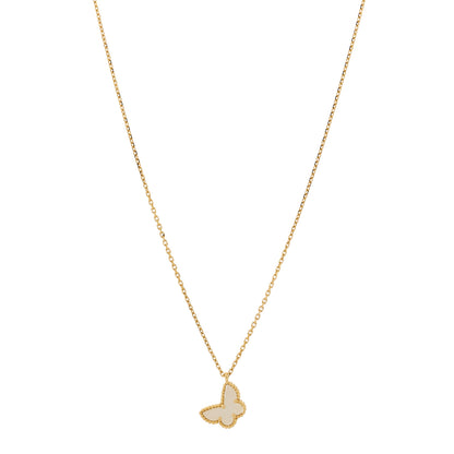 Van Cleef & Arpels 18K Yellow Gold Mother of Pearl Sweet Alhambra Butterfly Pendant Necklace 1 of 6
