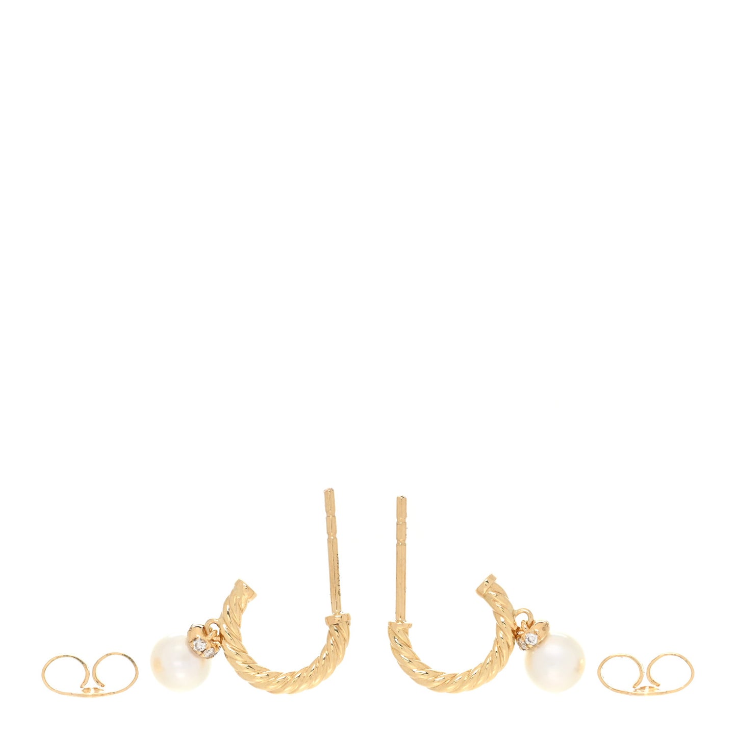 18K Yellow Gold Diamond Pearl Petite Solari Hoop Drop Earrings