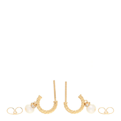 David Yurman 18K Yellow Gold Diamond Pearl Petite Solari Hoop Drop Earrings 3 of 5