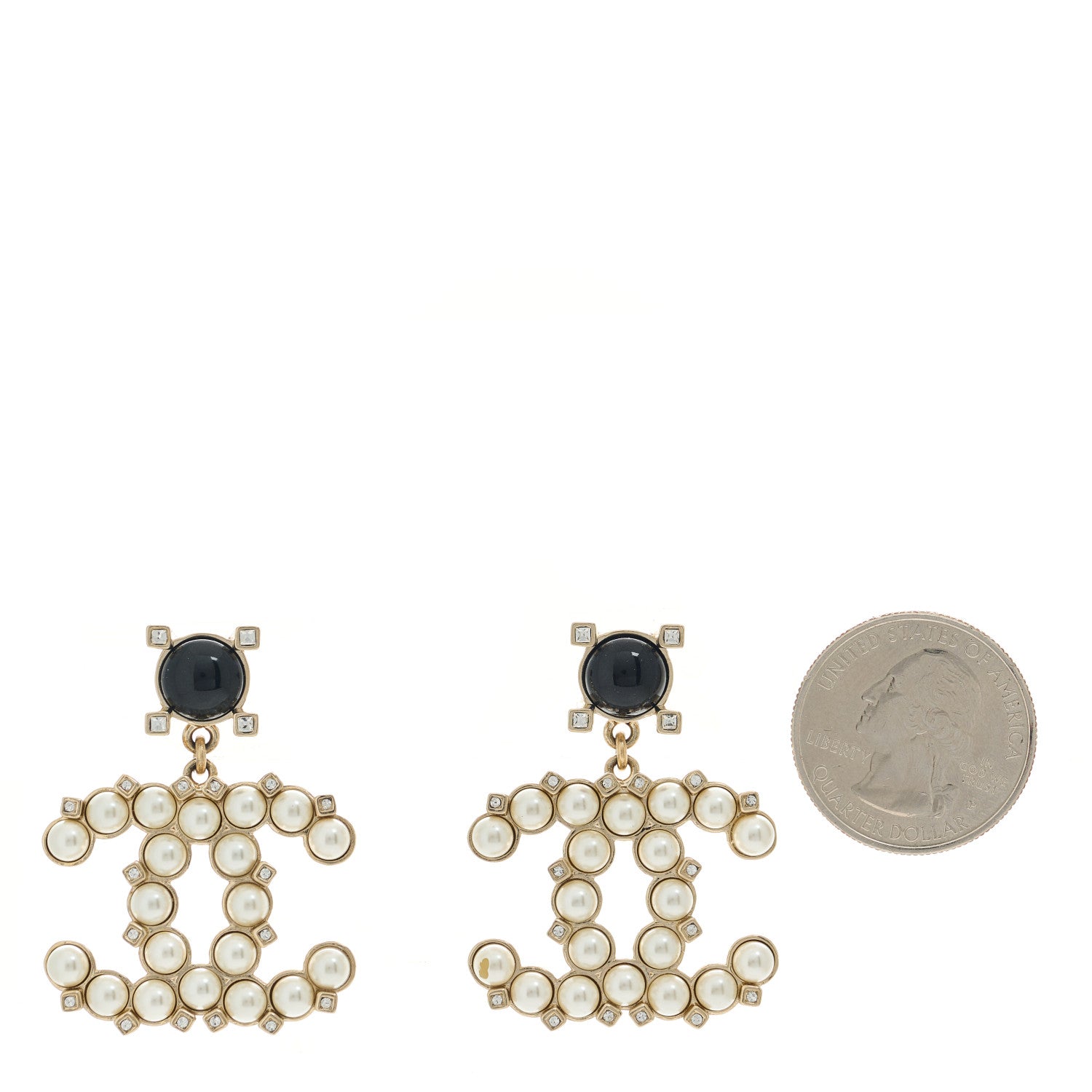 Chanel Resin Crystal Pearl CC Drop Earrings Black Gold 2 of 5