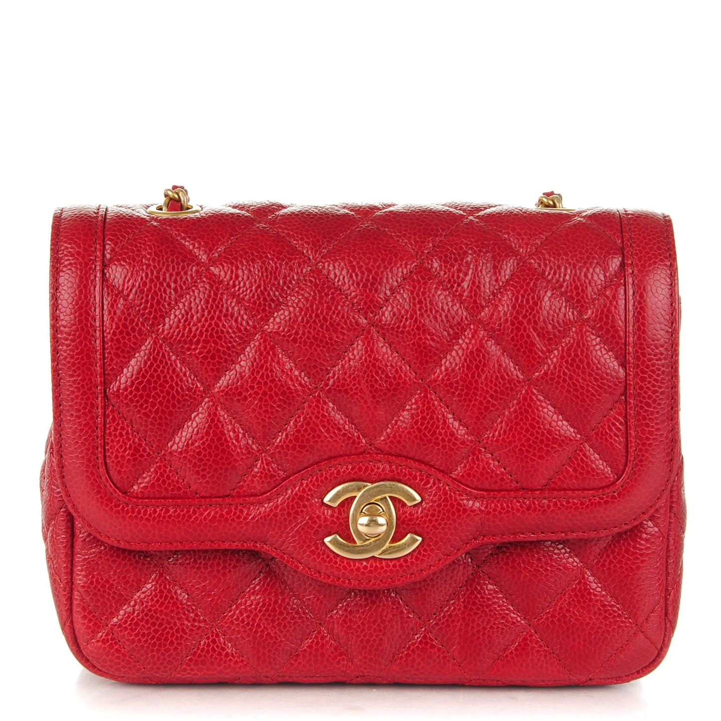 Caviar Quilted Mini Square Flap Red