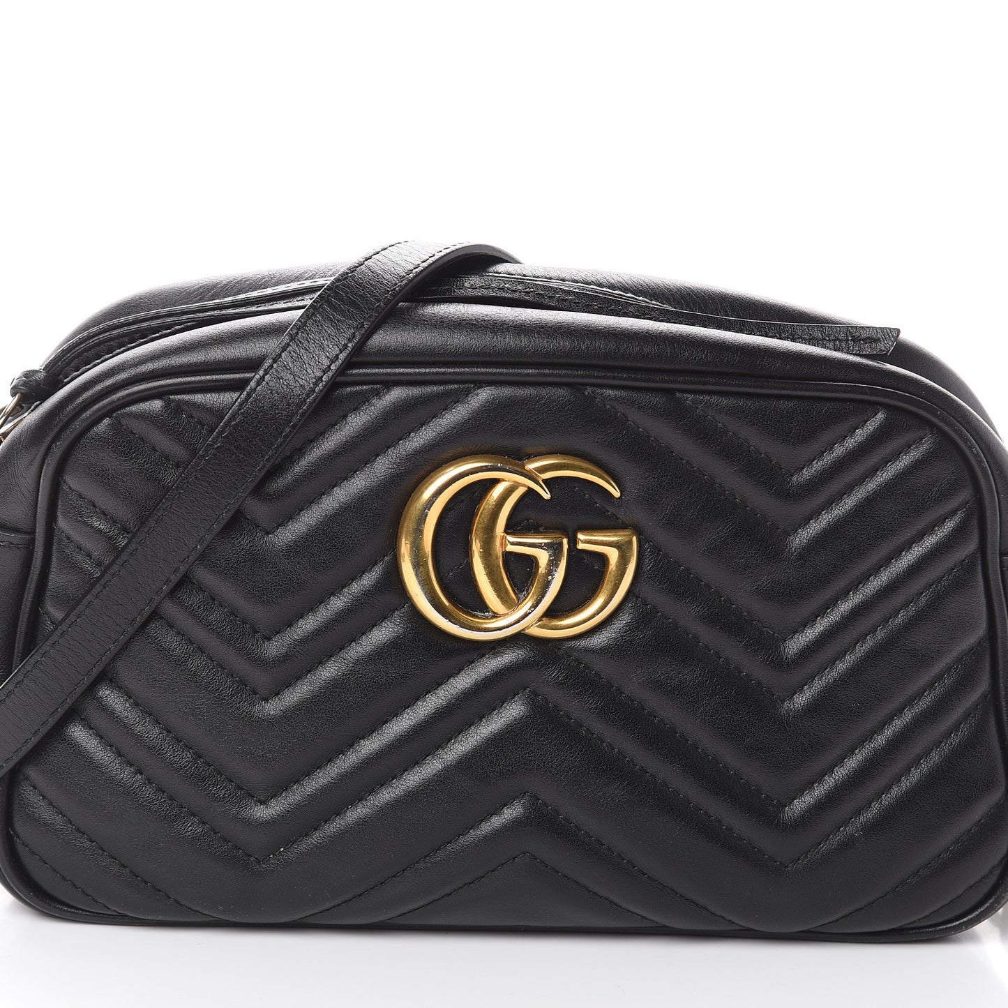 Calfskin Matelasse Small GG Marmont Chain Shoulder Bag Black