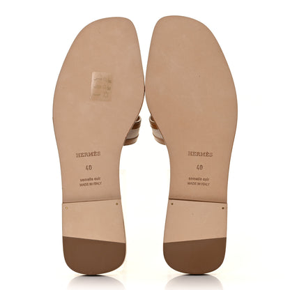 Hermes Calfskin Canvas Oran Sandals 40 Noisette Beige Dore 5 of 8