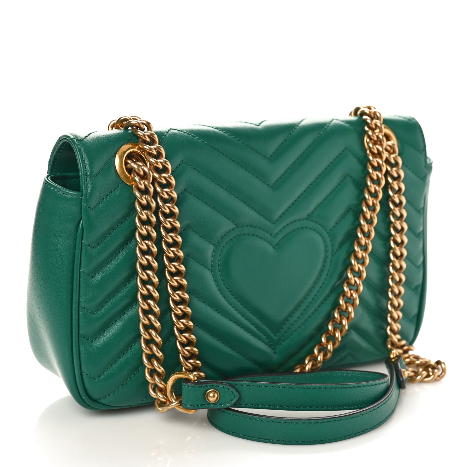 Gucci Calfskin Matelasse Small GG Marmont Shoulder Bag Emerald Green 2 of 13