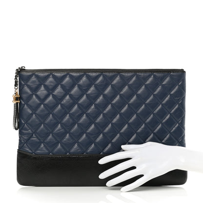 Chanel Aged Calfskin Quilted Large Gabrielle Cosmetic Case Navy Black 2 of 7