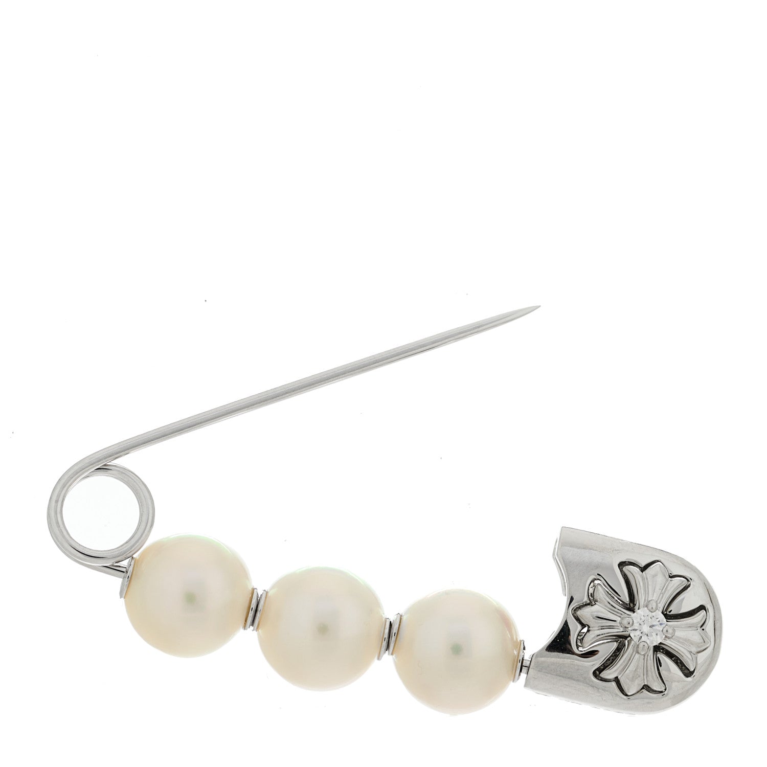 Mikimoto X CHROME HEARTS Platinum Diamond Akoya Cultured Pearl Safety Pin Brooch 5 of 7