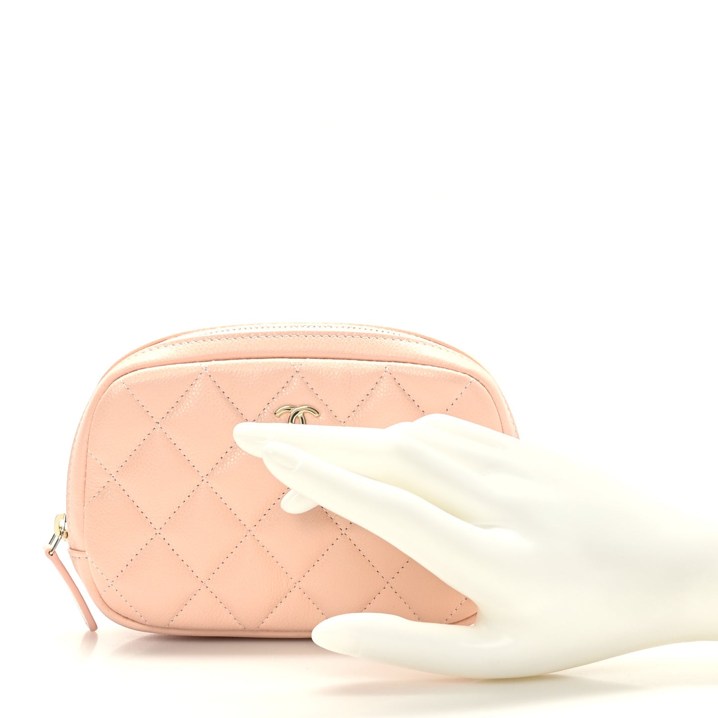 Caviar Quilted Small Curvy Pouch Cosmetic Case Light Pink