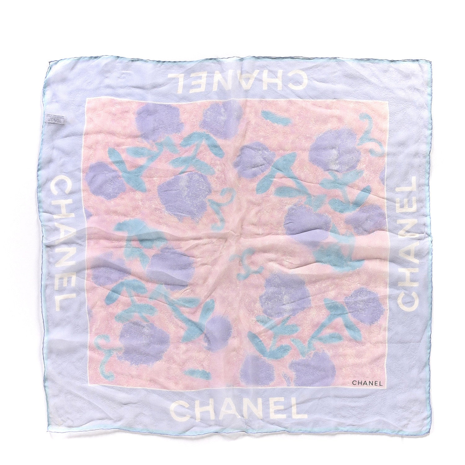 Chanel Silk Chiffon Flower Square Scarf Pink Multicolor 1 of 3