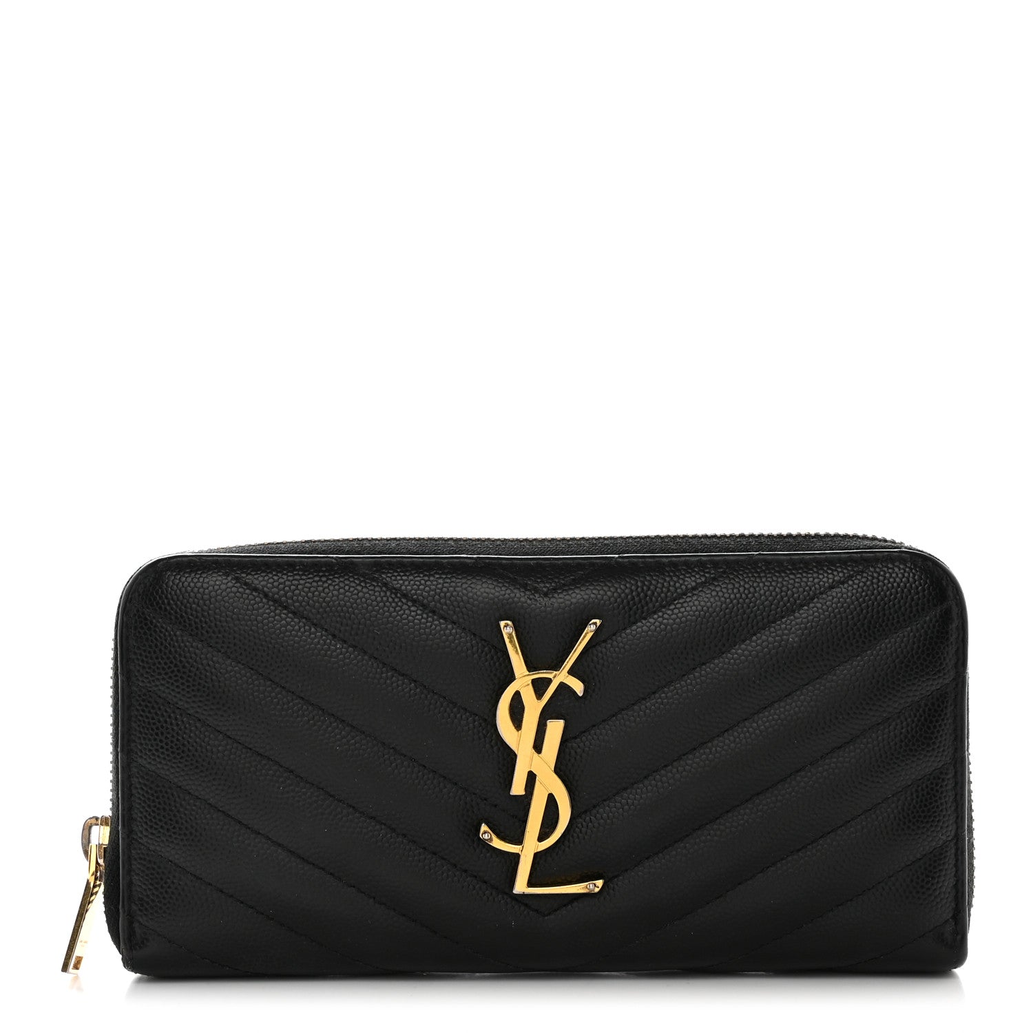 Saint Laurent Grain De Poudre Matelasse Chevron Monogram Zip Around Wallet Black 1 of 11