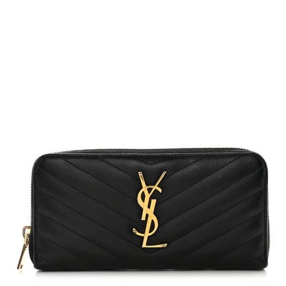 Saint Laurent Grain De Poudre Matelasse Chevron Monogram Zip Around Wallet Black 1 of 11