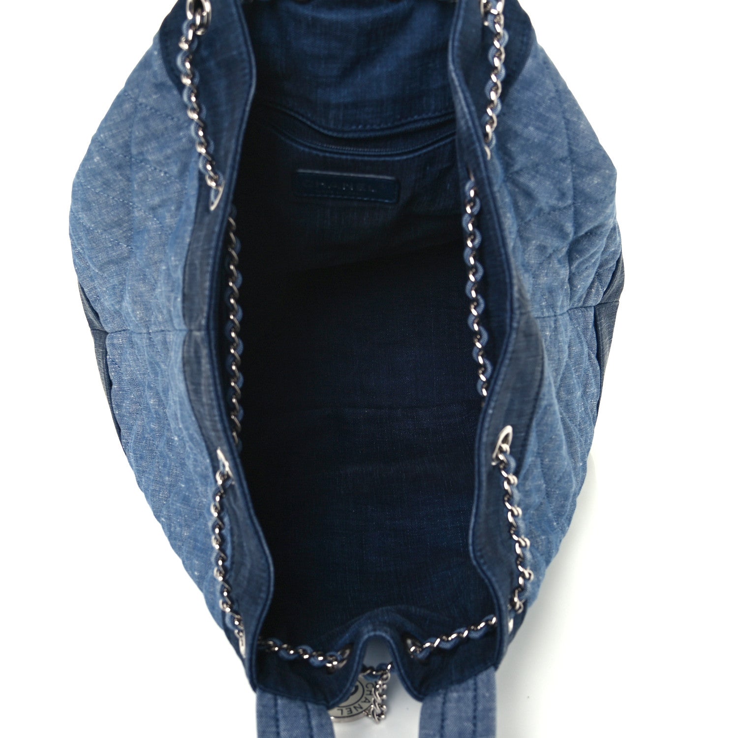 Chanel Denim Medallion Quilted Drawstring Bag Blue 7 of 13