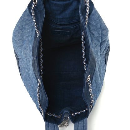 Chanel Denim Medallion Quilted Drawstring Bag Blue 7 of 13