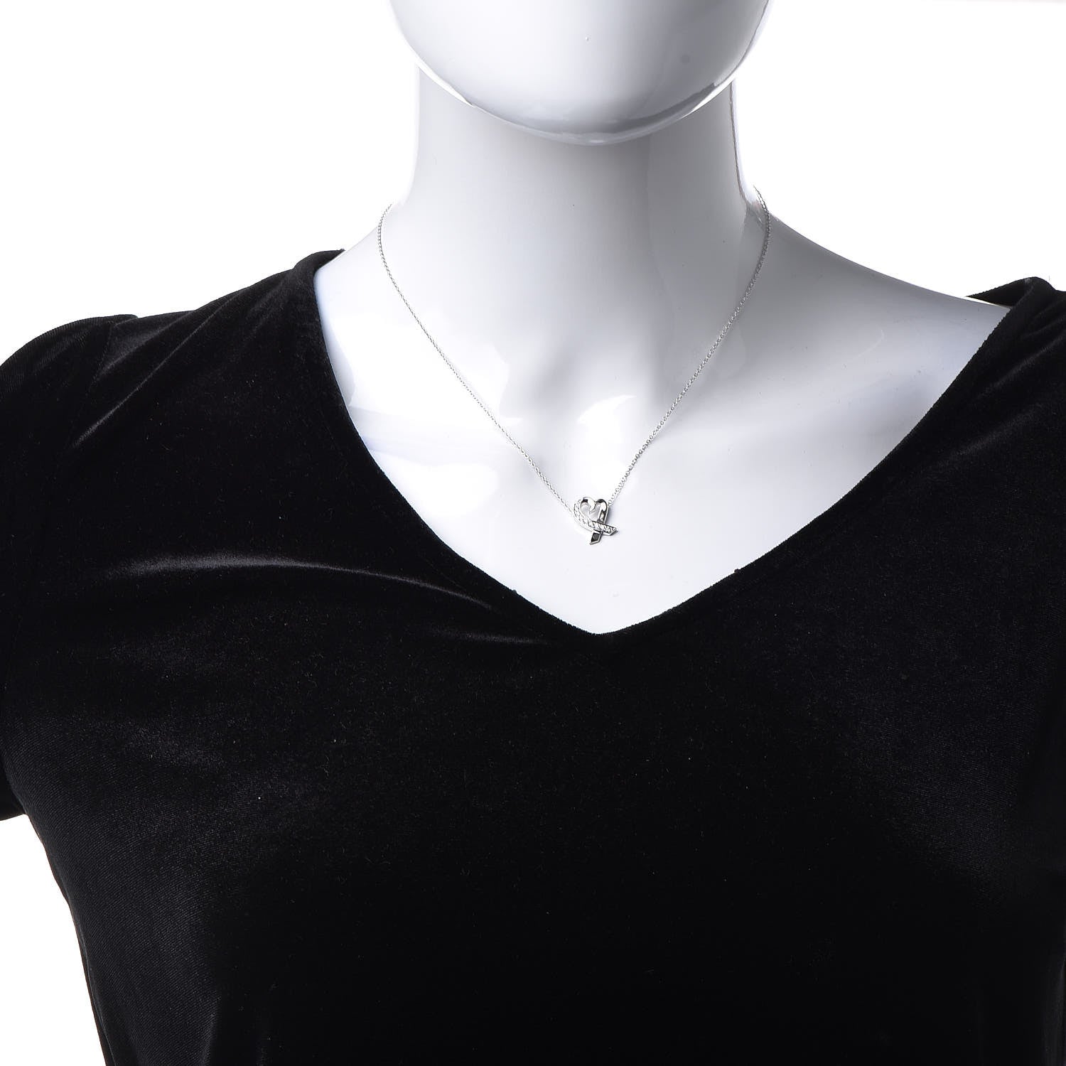 Tiffany 18K White Gold Diamond Small Paloma Picasso Loving Heart Necklace 2 of 6