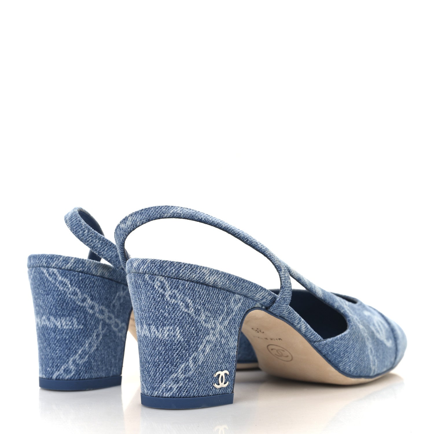 Chanel Denim Cap Toe Denim Slingback Pumps 36 Blue 5 of 9