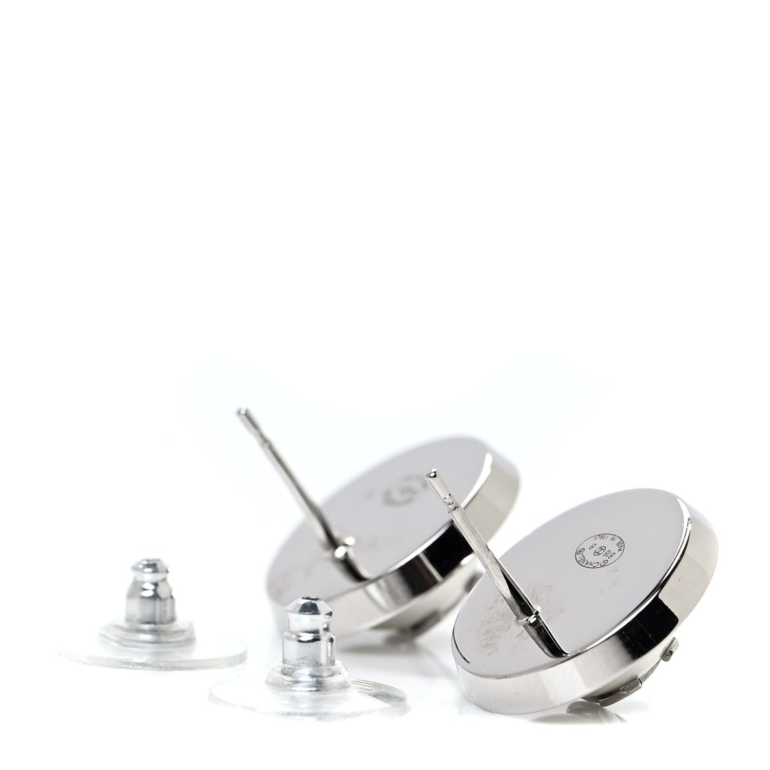 Chanel Pearl Baguette CC Round Earrings Silver 3 of 4