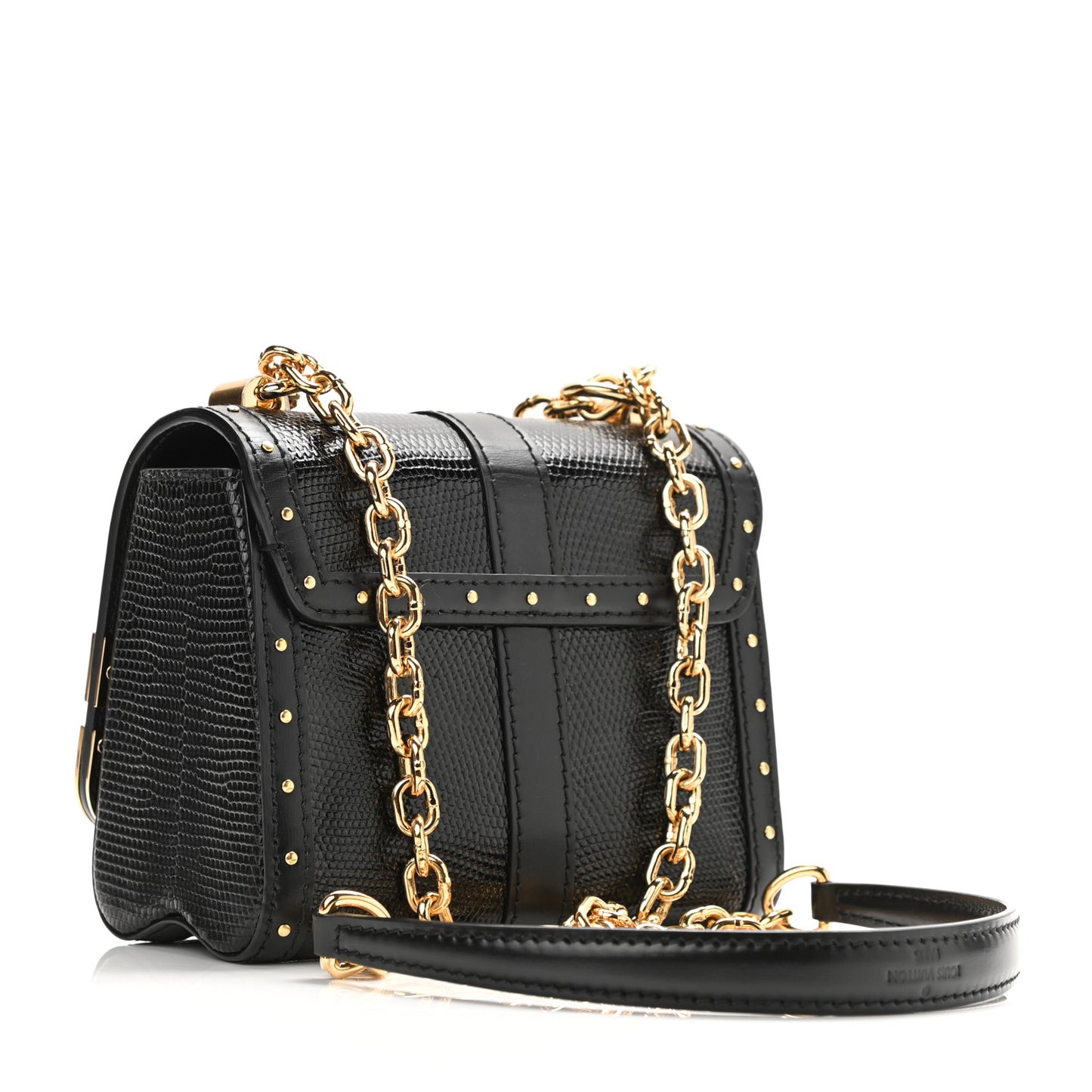 Lizard Mini Twist Shoulder Bag Black