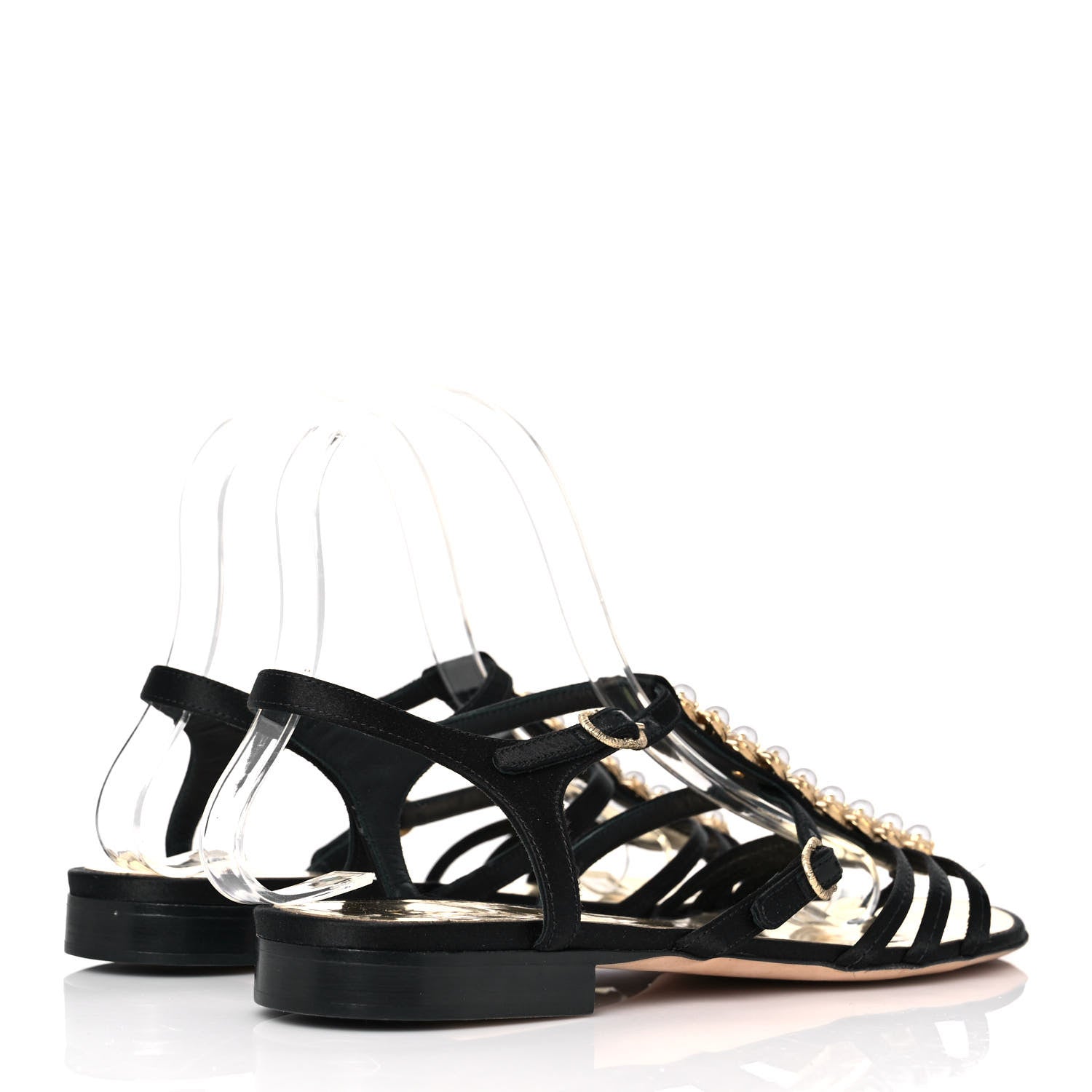 Chanel Satin Pearl Thong Sandals 40 Black 4 of 8