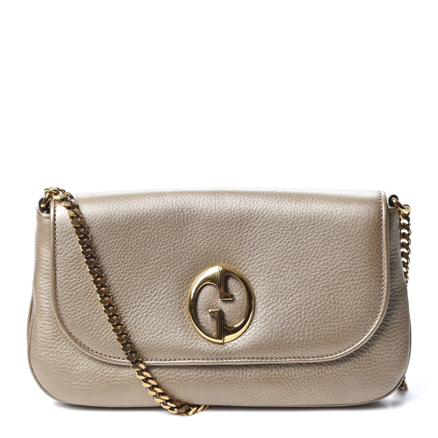 Metallic Pebbled Calfskin Medium 1973 Chain Shoulder Bag Golden Beige