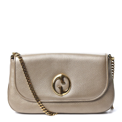 Gucci Metallic Pebbled Calfskin Medium 1973 Chain Shoulder Bag Golden Beige 1 of 9
