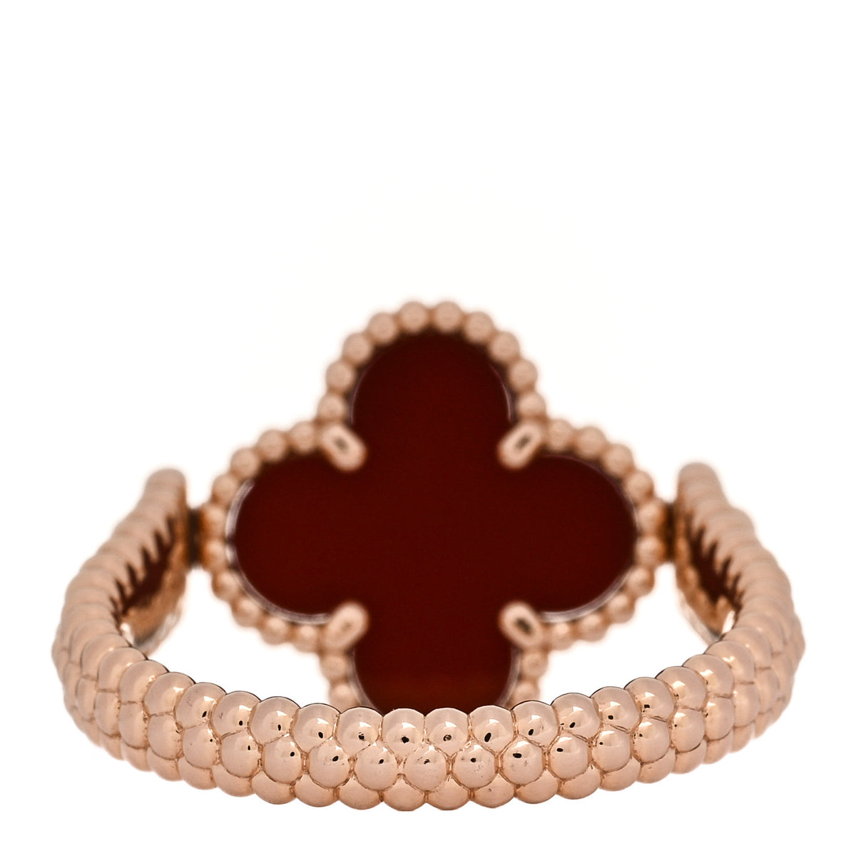 Van Cleef & Arpels 18K Rose Gold Diamond Carnelian Reversible Guilloche Vintage Alhambra Ring 59 8.75 5 of 7