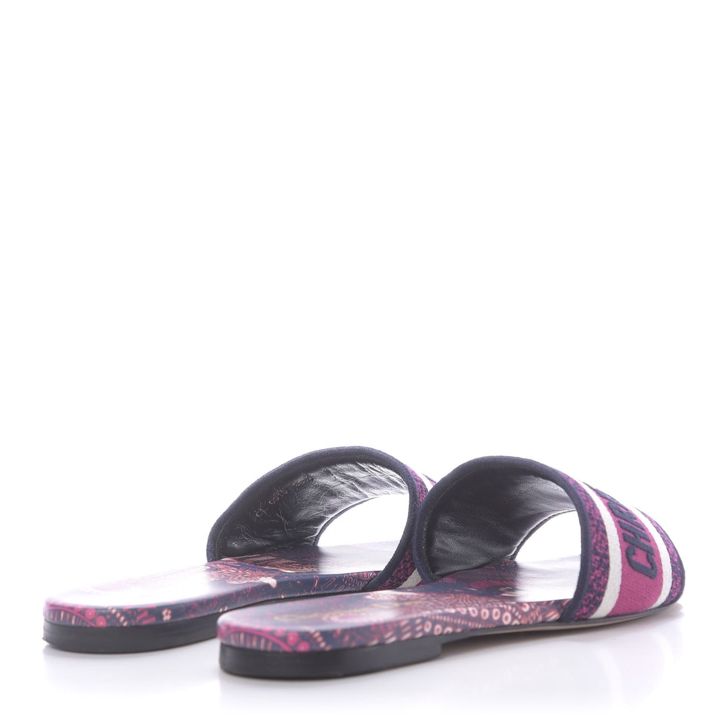 Canvas Embroidered Animals Dway Mules Slide Sandals 36.5 Deep Blue Fuchsia
