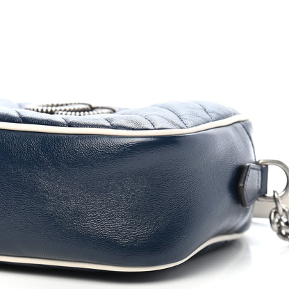 Gucci Vintage Effect Calfskin Matelasse Diagonal Small Torchon GG Marmont Chain Shoulder Bag Blue Agata Mystic White 9 of 9