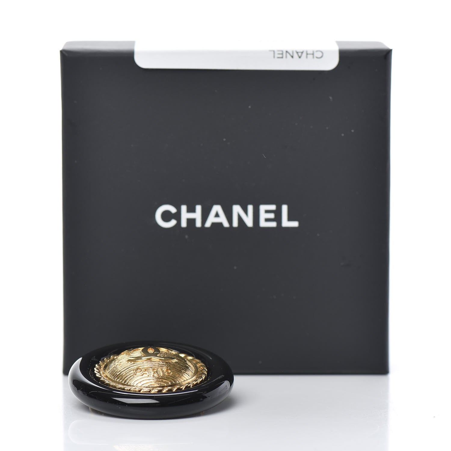 Chanel Resin CC Button Brooch Gold Black 4 of 4