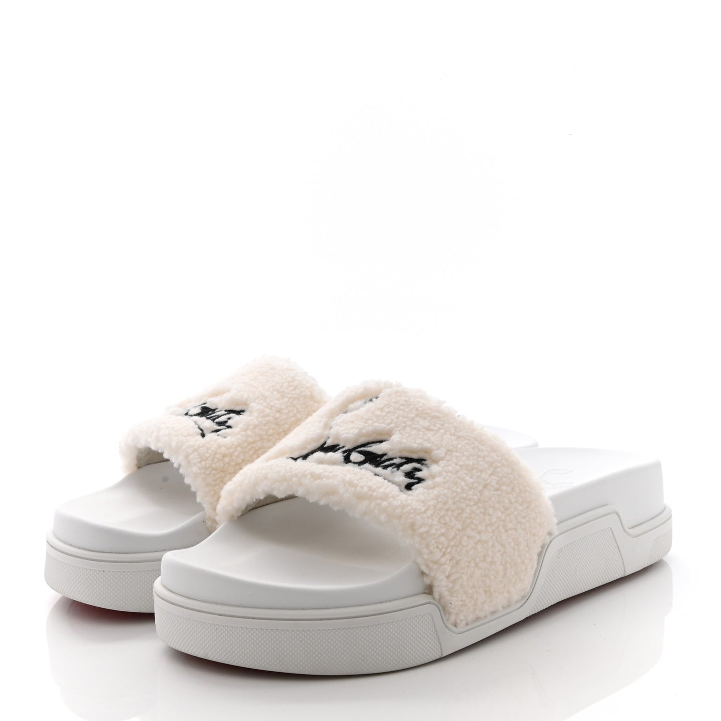 Faux Shearling Embroidered Pool Donna Flat Slide Sandals 39 White