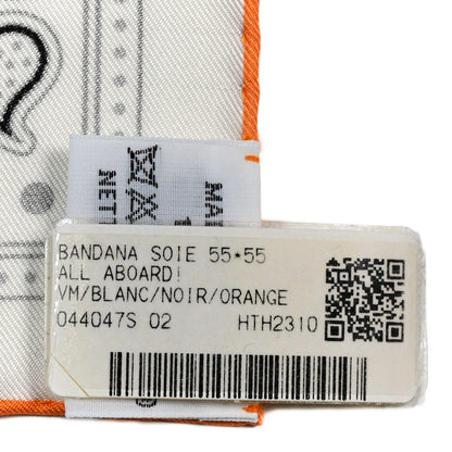 Hermes Silk All Aboard Bandana Scarf 55 White Black Orange 3 of 3