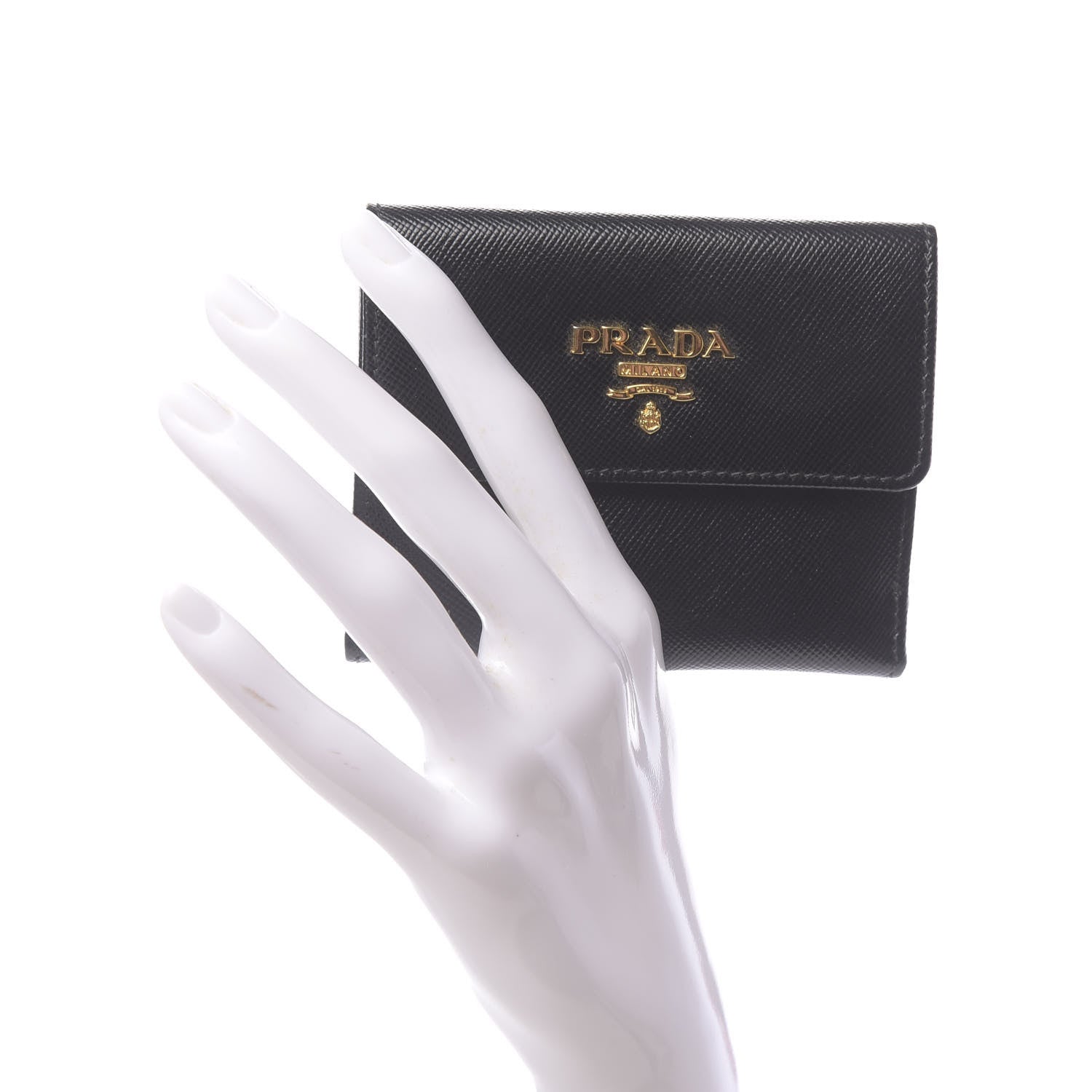 Prada Saffiano Metal Flap Wallet Black 2 of 9