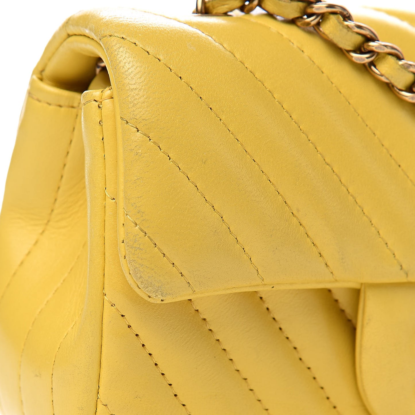 Lambskin Chevron Quilted Extra Mini Rectangular Flap Yellow