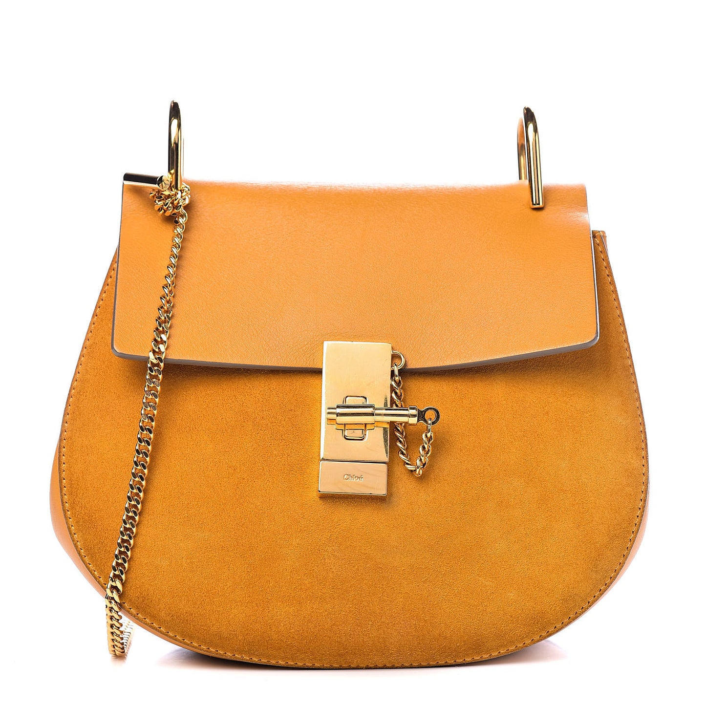 Suede Smooth Calfskin Drew Shoulder Bag Dark Ochre