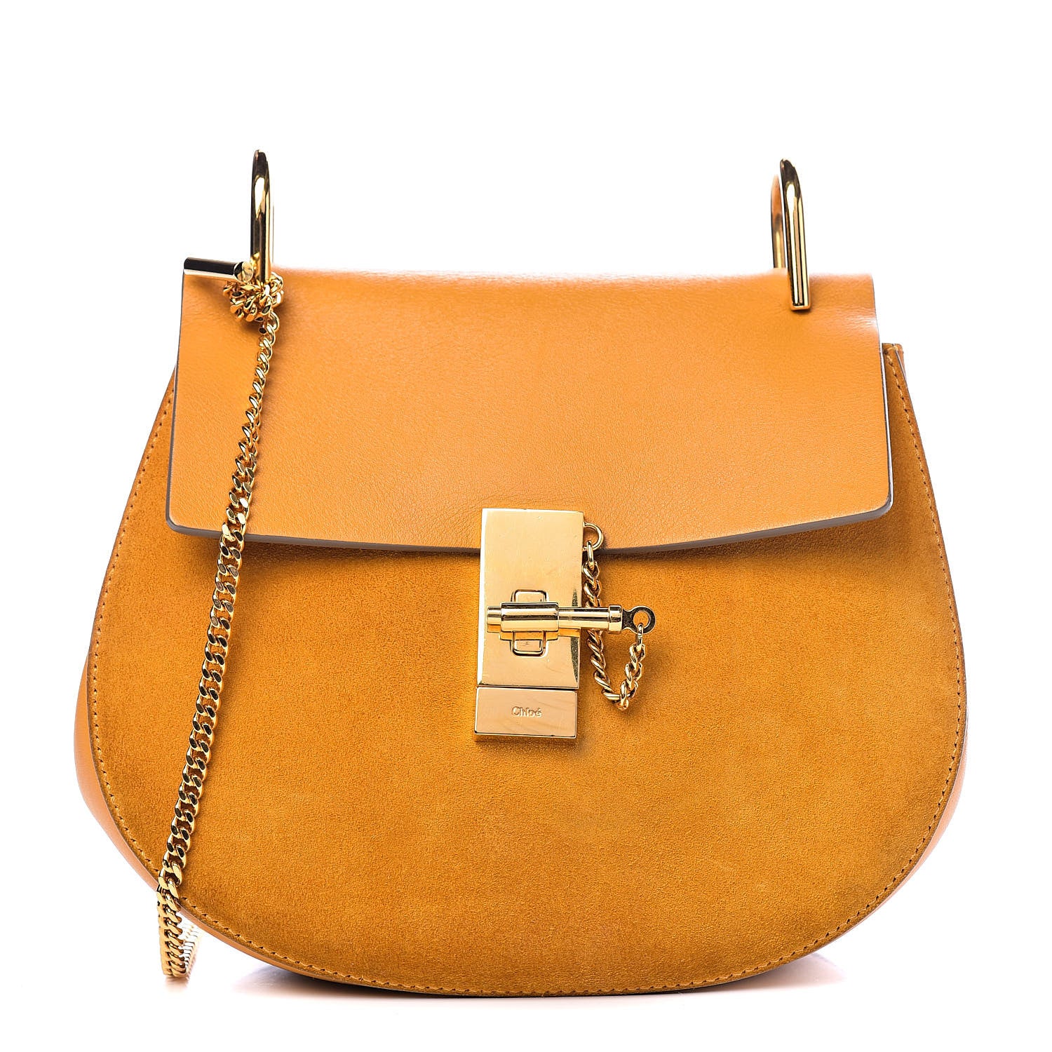 Chloe Suede Smooth Calfskin Drew Shoulder Bag Dark Ochre 1 of 12
