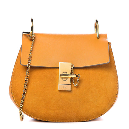 Chloe Suede Smooth Calfskin Drew Shoulder Bag Dark Ochre 1 of 12
