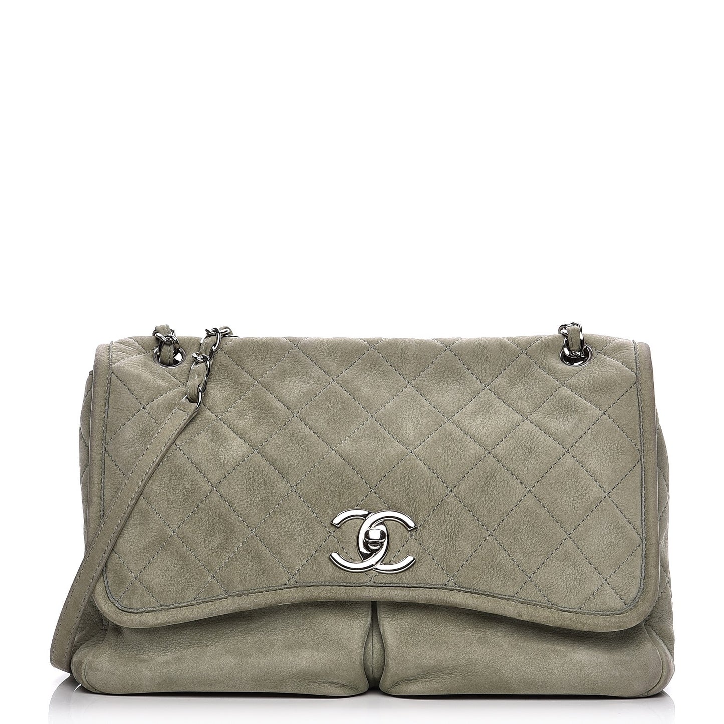 Ultra Soft Suede Calfskin Large Natural Beauty Flap Khaki