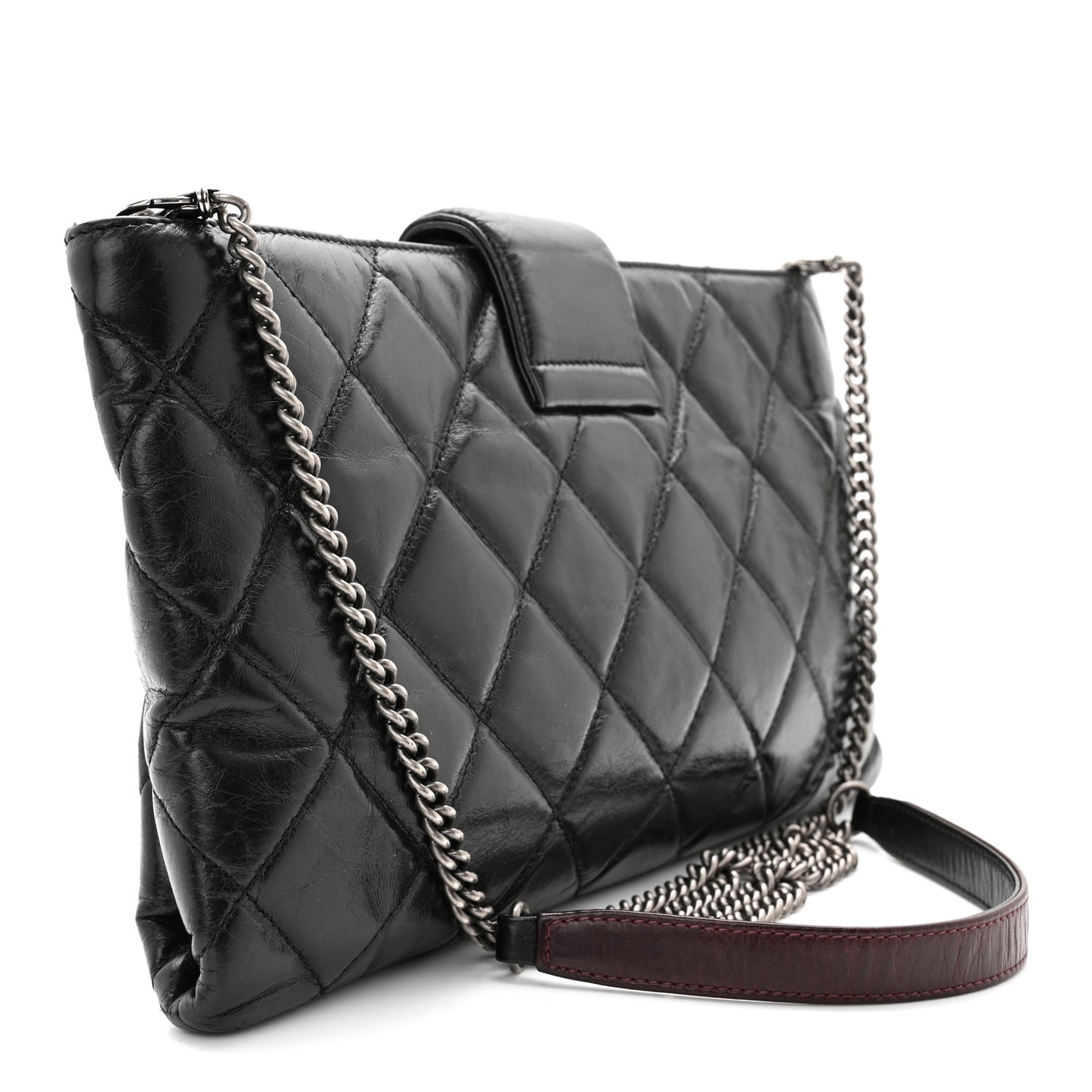 Aged Calfskin Quilted Zip Clutch Black
