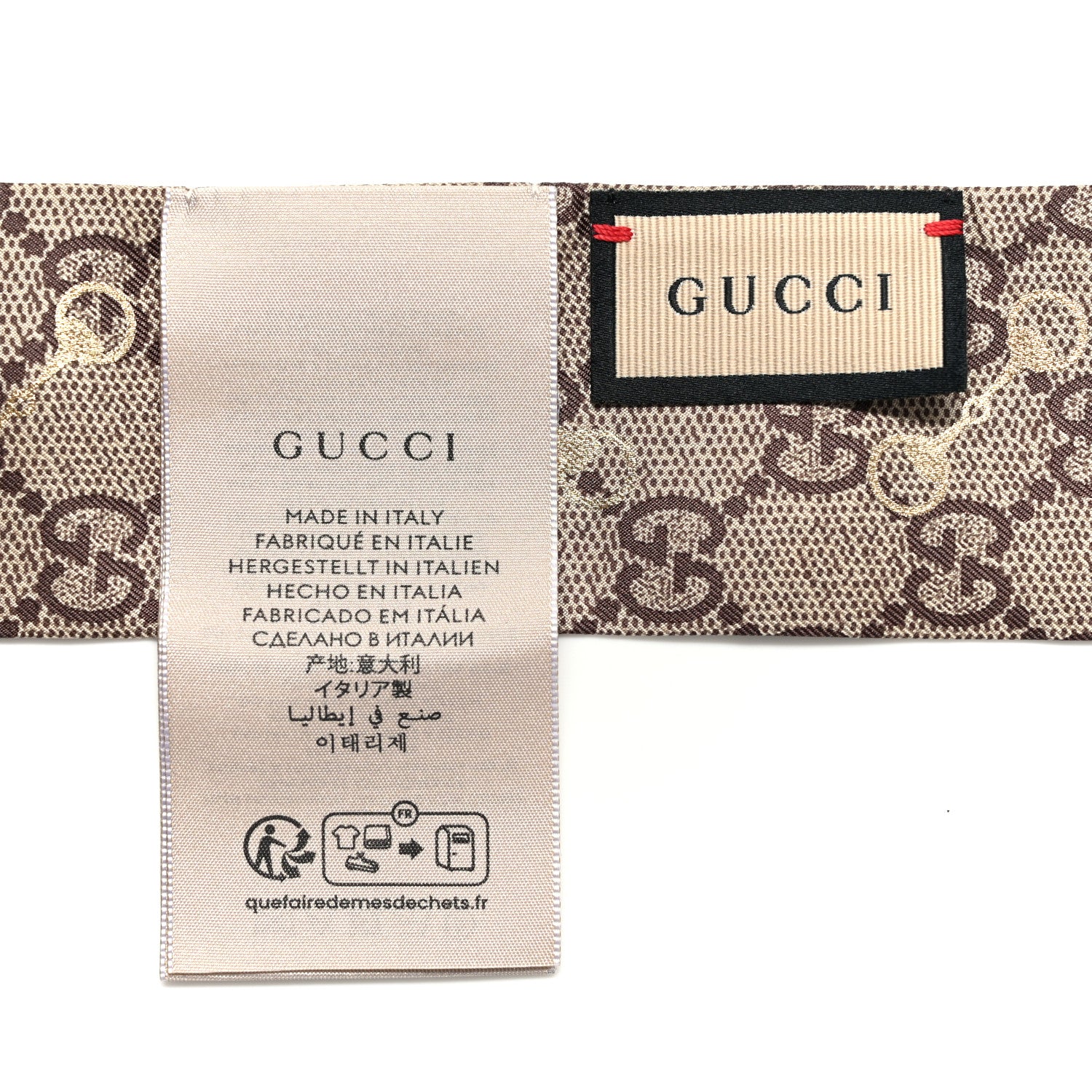 Gucci Silk Twill GG Monogram Gold Horsebity Neck Bow Scarf Flame 3 of 4