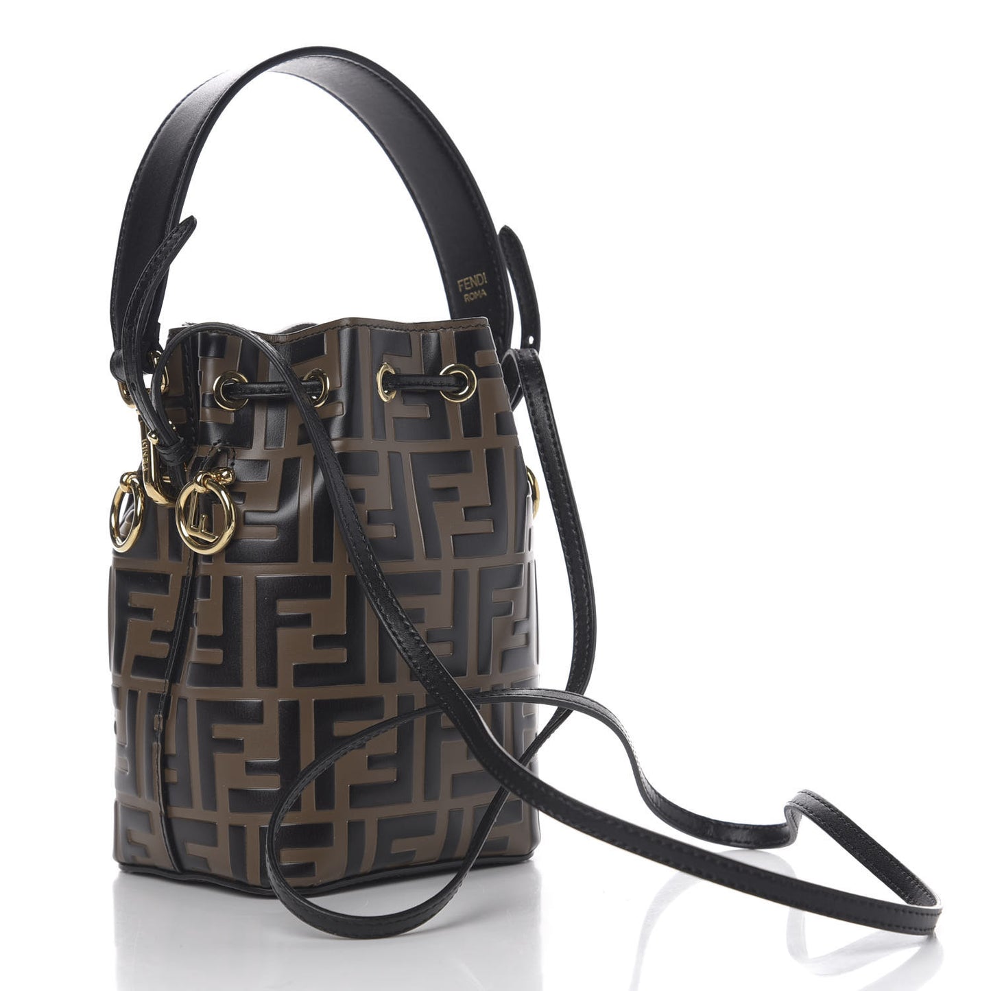 Vitello Liberty F is Fendi Bi-Color FF 1974 Embossed Mini Mon Tresor Bucket Bag Maya Black