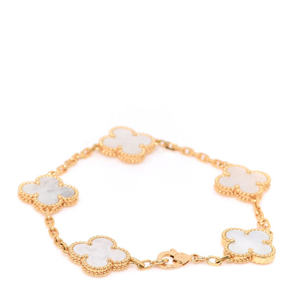 Van Cleef & Arpels 18K Yellow Gold Mother of Pearl 5 Motifs Vintage Alhambra Bracelet 2 of 6