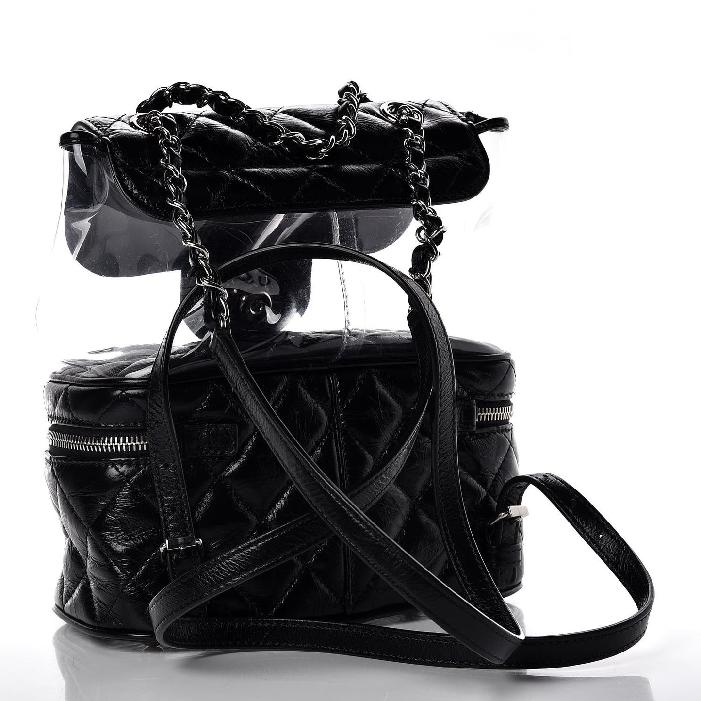 Crumpled Calfskin PVC Quilted Backpack Black
