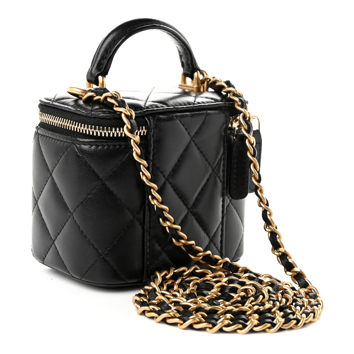 Chanel Lambskin Quilted Top Handle Mini Vanity Case With Chain Black 2 of 9
