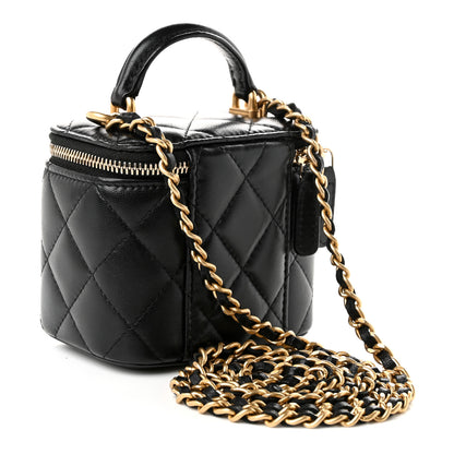 Chanel Lambskin Quilted Top Handle Mini Vanity Case With Chain Black 2 of 9