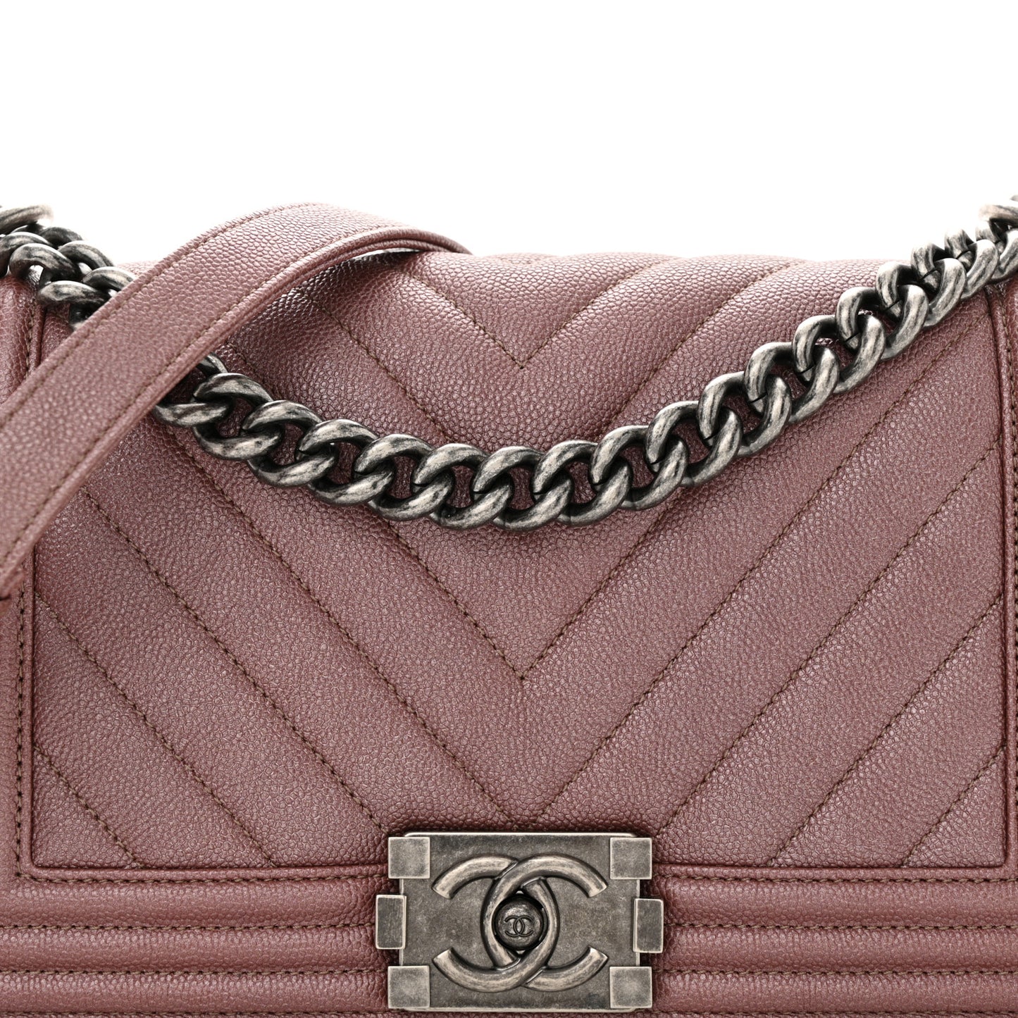 Metallic Caviar Chevron Quilted Medium Boy Flap Dark Pink