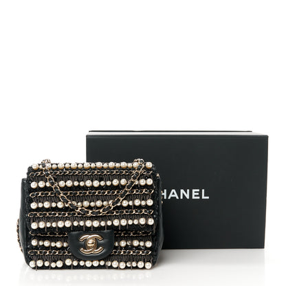 Chanel Lambskin Sequin Pearl Chain Fringe Mini Flap Black 12 of 12